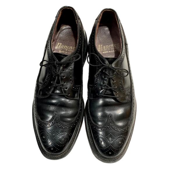 Vintage Hanover Black Leather Wingtips Longwings | USA 9.5 EEE main image 4